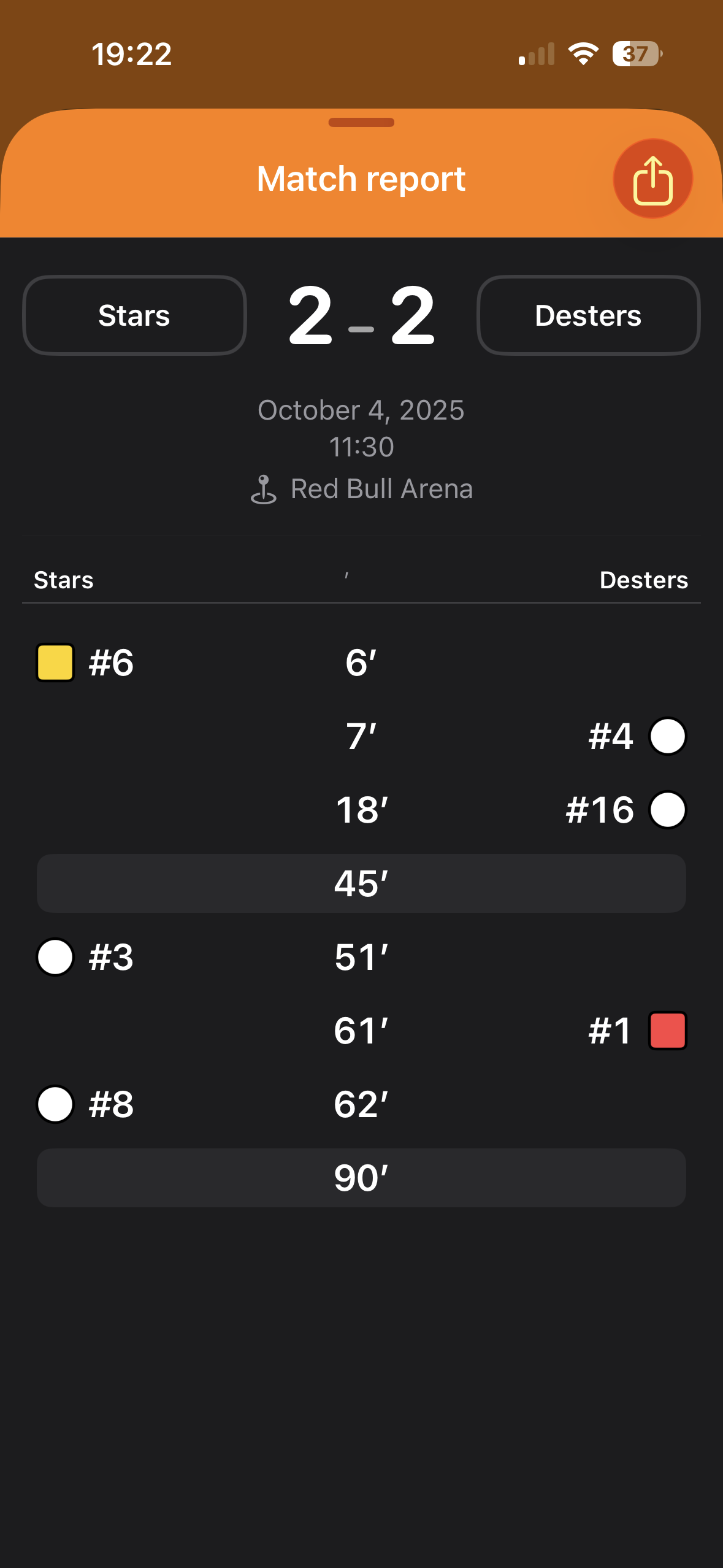 Whistle Pro match results on iPhone